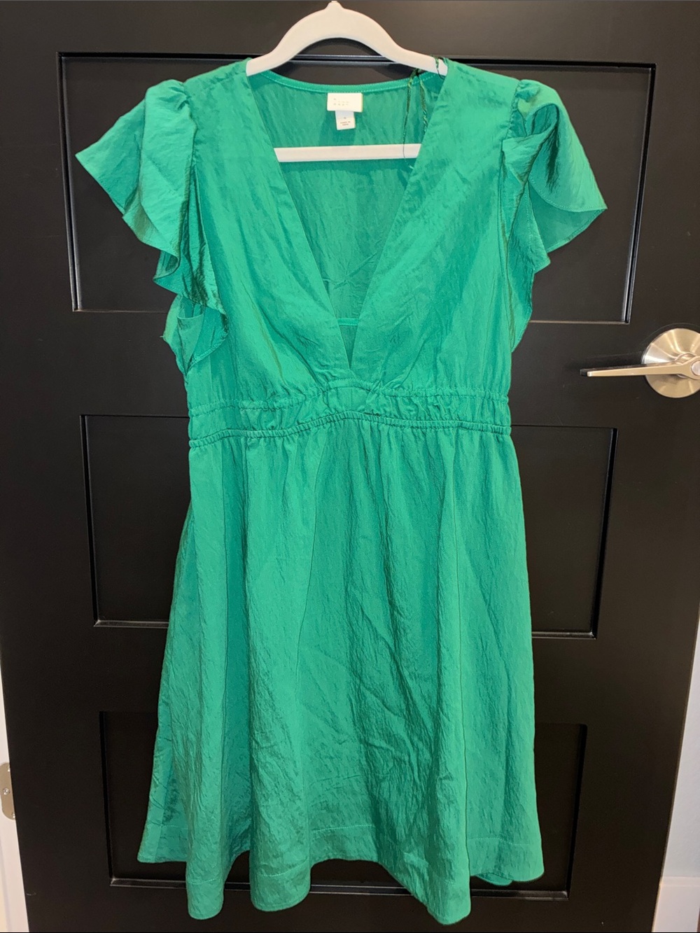 a new day Emerald Green V-Neck Flutter Sleeve Mini Dress